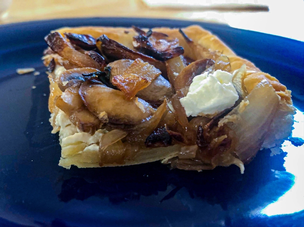 caramelized onion goat cheese galette plated