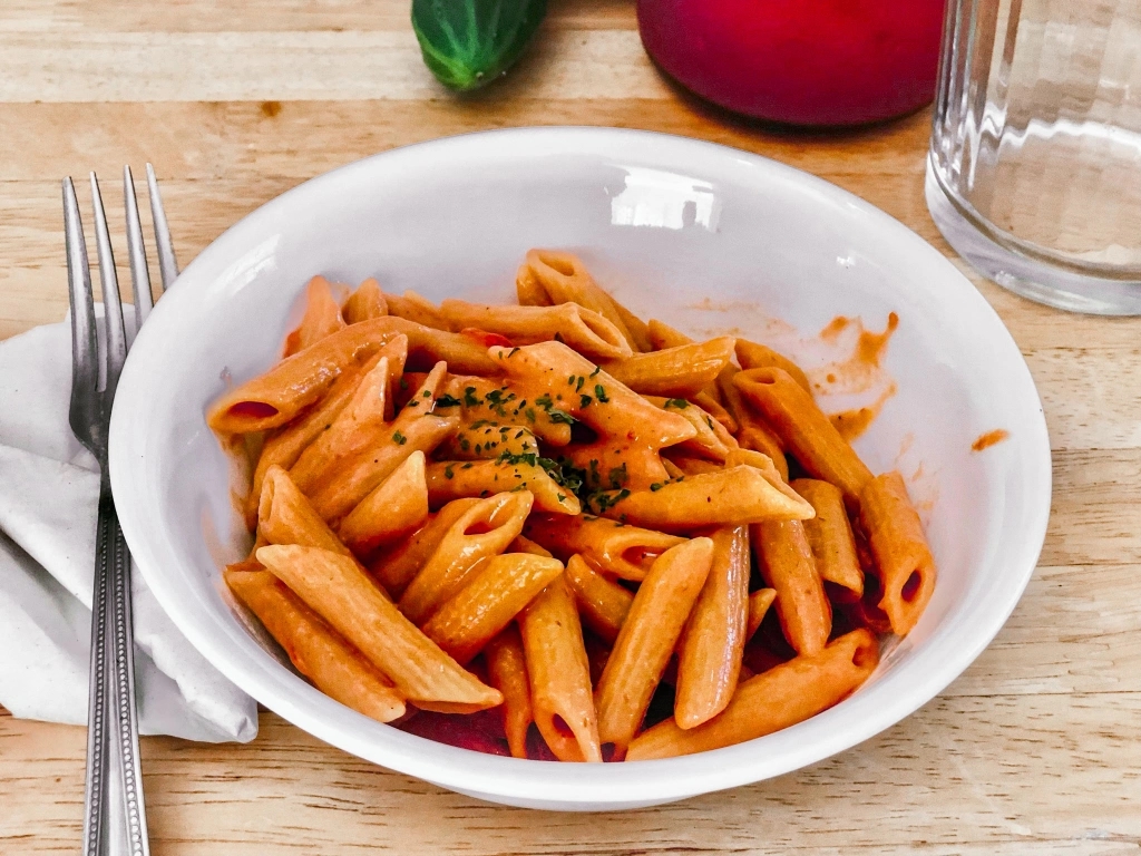 tomato penne plated